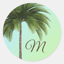 Tropical Palm Tree Green Elegant Monogram Runder Aufkleber