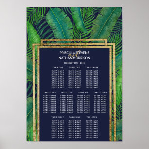 Tropical Palm Tree Green Gold Blue Seating Chart Poster