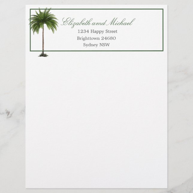 Tropical Palm Tree Green stilvolle Hochzeit Briefbogen (Vorderseite)