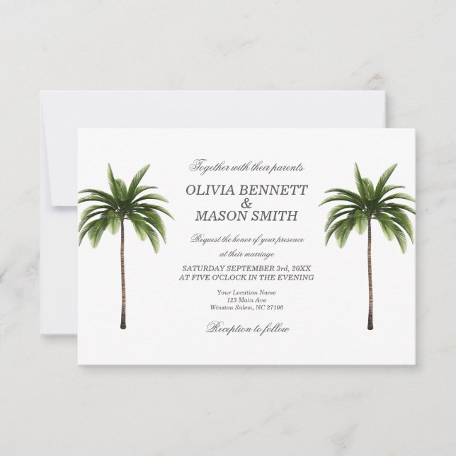 Tropical Palm Tree Green Wedding Card Einladung (Vorderseite)