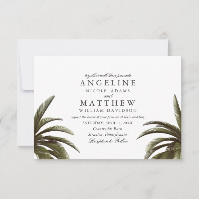 Tropical Palm Tree Green Wedding Card Einladung (Vorderseite)