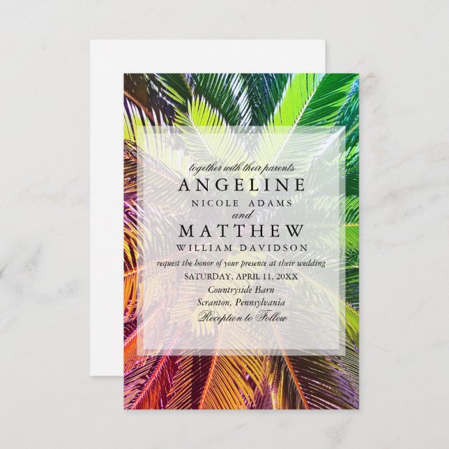 Tropical Palm Tree Green Wedding Card Einladung (Vorne/Hinten)