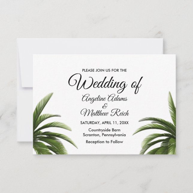 Tropical Palm Tree Green Wedding Card Einladung (Vorderseite)