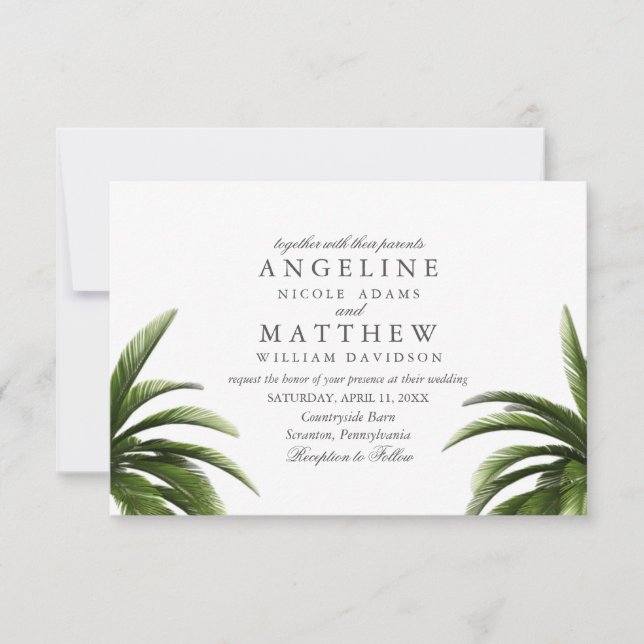 Tropical Palm Tree Green Wedding Card Einladung (Vorderseite)