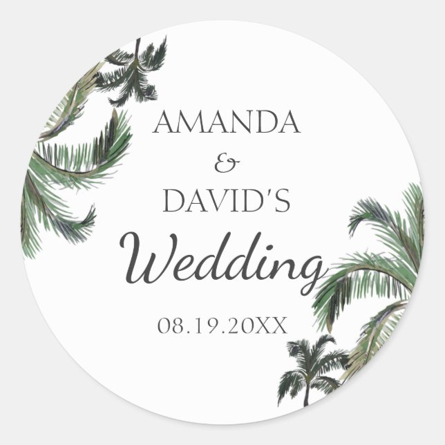 Tropical Palm Tree Greenerity Island Beach Wedding Runder Aufkleber (Vorderseite)
