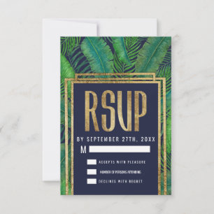 Tropical Palm Tree Greenery Gold Navy Blue UAWG RSVP Karte