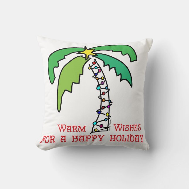 Tropical Palm Tree Happy Holidays Kissen (Vorderseite)