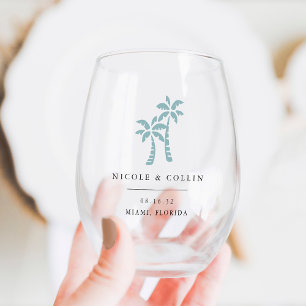 Tropical Palm Tree Hochzeit in Urlaubsort Fevor Weinglas Ohne Stiel