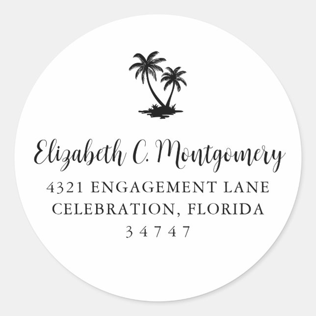 Tropical Palm Tree Home Address Runder Aufkleber (Vorderseite)