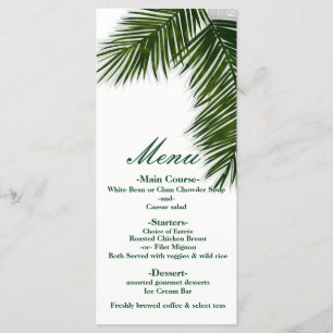 Tropical Palm Tree Leaf Elegantes Hochzeitsmenü Menükarte