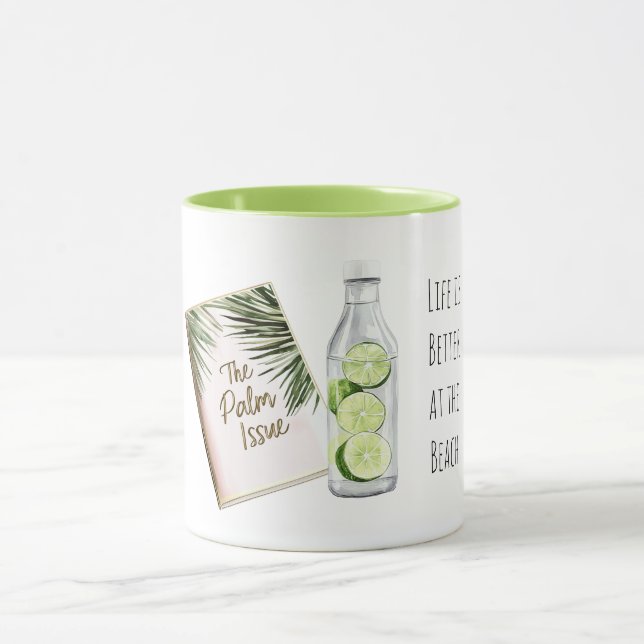 Tropical Palm Tree Leaves Green White Limes Beach Tasse (Zentrum)