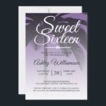 Tropical Palm Tree Lila Sweet 16. Geburtstag Einladung<br><div class="desc">Moderne tropische lila Omelette Sweet 16 Geburtstagseinladung mit Palmenhintergrund. Das lila Licht verblasst auf einem weißen Hintergrund. Der Text "16 . Geburtstag" in Weiß ist Set in der modernen Schrift. Elegante 16. Geburtstagsfeier für ein glamouröses 16 . Geburtstag, das perfekt für sie ist, die Modeerscheinung, die modernes Design, Luxus und...</div>