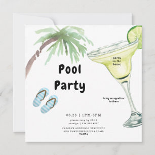Tropical Palm Tree Margarita White Pool Party Einladung