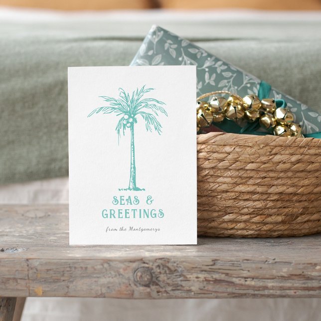 Tropical Palm Tree Meer und Grüße Weihnachten (Tropical Palm Tree Seas and Greetings Christmas Holiday Card)