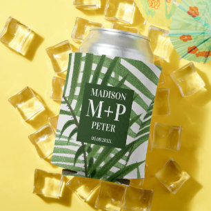 Tropical Palm Tree Mit Monogramm Wedding Album Dosenkühler