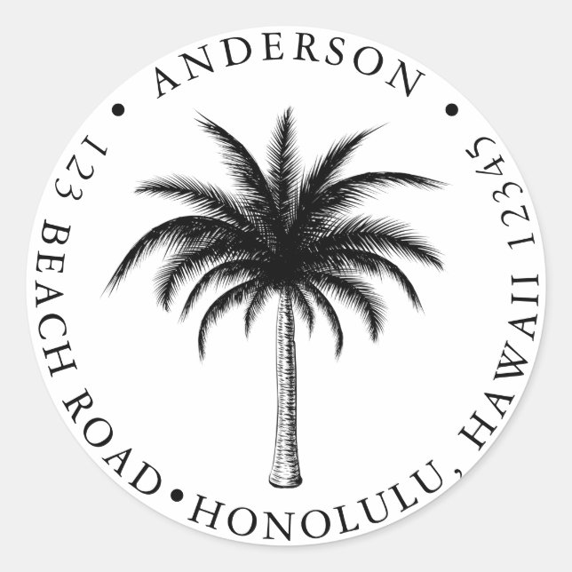 Tropical Palm Tree Moderne Rücksendeadresse Classi Runder Aufkleber (Vorderseite)