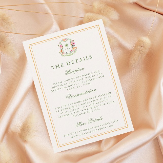 Tropical Palm Tree Monogram Details Beach Hochzeit Begleitkarte (Von Creator hochgeladen)