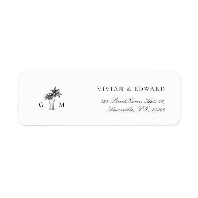 Tropical Palm Tree Monogram Return Address Wedding (Vorne)