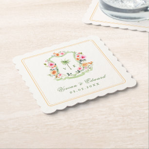Tropical Palm Tree Monogram Summer Beach Wedding Untersetzer