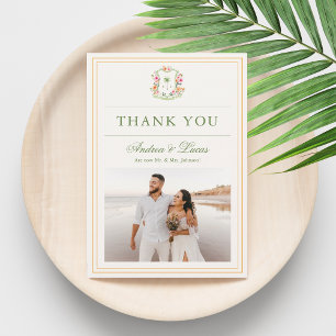 Tropical Palm Tree Monogram Wedding Danke Card