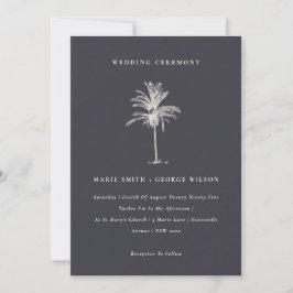 Tropical Palm Tree Navy Kraft Hochzeit einladen Dankeskarte