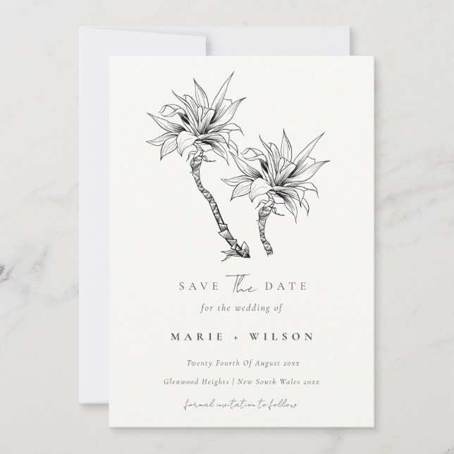 Tropical Palm Tree Navy Kraft Save the Date Dankeskarte (Vorderseite)
