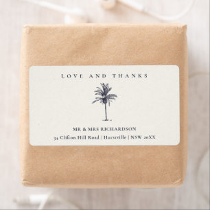 Tropical Palm Tree Navy Kraft Wedding Danke