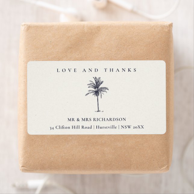 Tropical Palm Tree Navy Kraft Wedding Danke (Insitu)