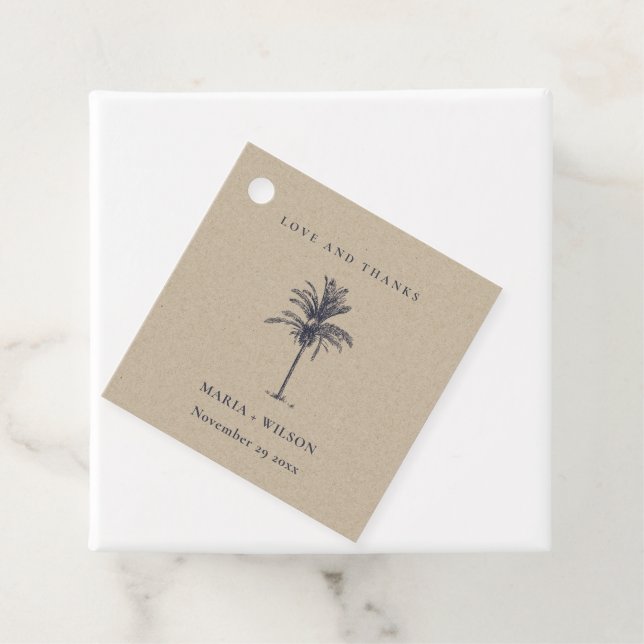 Tropical Palm Tree Navy Kraft Wedding Danke Geschenkanhänger (Beispiel)