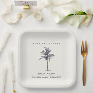 Tropical Palm Tree Navy Kraft Wedding Danke Pappteller