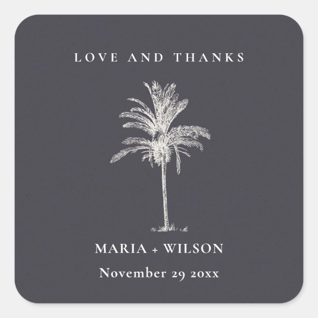 Tropical Palm Tree Navy Kraft Wedding Danke Quadratischer Aufkleber (Vorderseite)