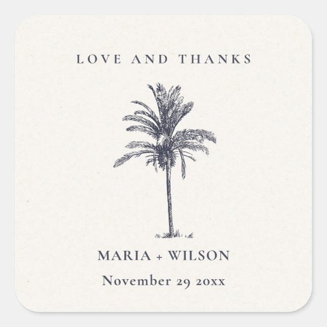 Tropical Palm Tree Navy Kraft Wedding Danke Quadratischer Aufkleber (Vorderseite)