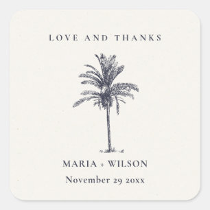 Tropical Palm Tree Navy Kraft Wedding Danke Quadratischer Aufkleber