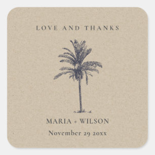 Tropical Palm Tree Navy Kraft Wedding Danke Quadratischer Aufkleber