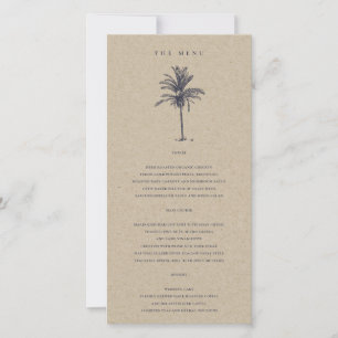 Tropical Palm Tree Navy Kraft Wedding Menu Card Dankeskarte