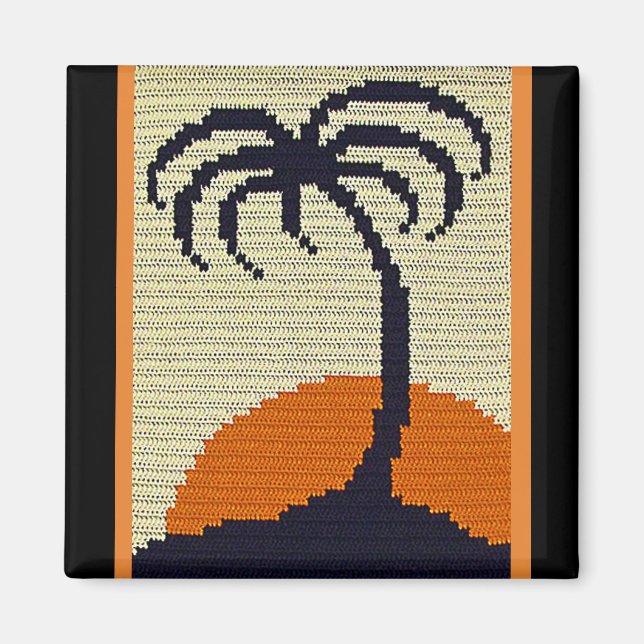 Tropical Palm Tree Orange Sunrise Crochet Print on Magnet (Vorne)