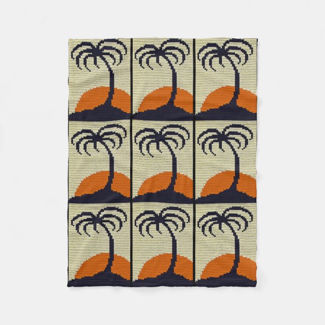 Tropical Palm Tree Orange Sunset Crochet Print on Fleecedecke (Vorderseite)