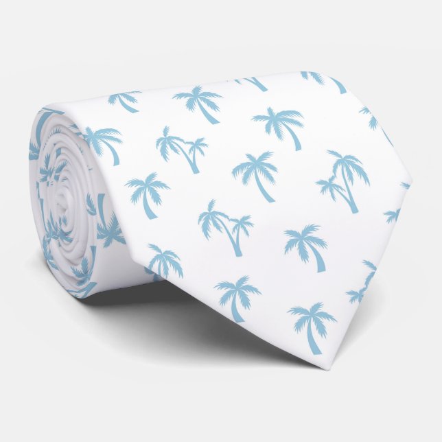 Tropical Palm Tree pattern baby blue Krawatte (Gerollt)