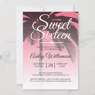 Tropical Palm Tree Pink Sweet 16 16. Geburtstag Einladung