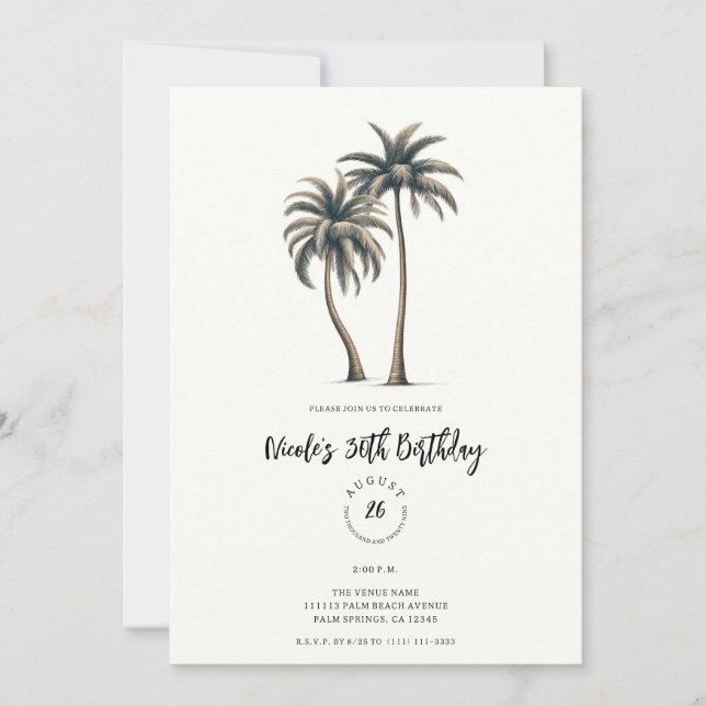 Tropical Palm Tree Rustic Coastday Party Einladung (Vorderseite)