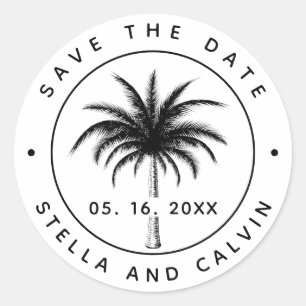 Tropical Palm Tree Save the Date Runder Aufkleber
