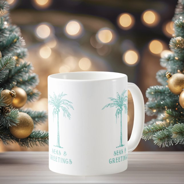 Tropical Palm Tree Seas and Greetings Christmas Kaffeetasse (Tropical Palm Tree Seas and Greetings Christmas Coffee Mug)