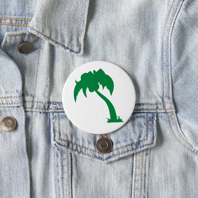 Tropical Palm Tree Silhouette Green Island Beach Button (Von Creator hochgeladen)
