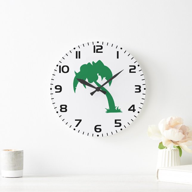 Tropical Palm Tree Silhouette Green Island Beach Große Wanduhr (Von Creator hochgeladen)
