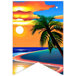 Tropical Palm Tree Silhouette Party Wimpelkette