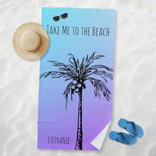 Tropical Palm Tree Silhoutte Personalisiert Strandtuch (Tropical Palm Tree Silhoutte Personalized Beach Towel)
