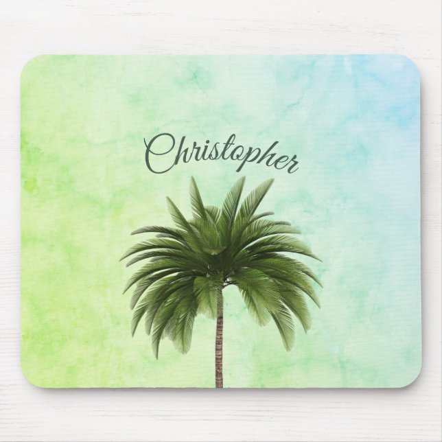 Tropical Palm Tree Stilvoll grünes Marmor Mousepad (Vorne)