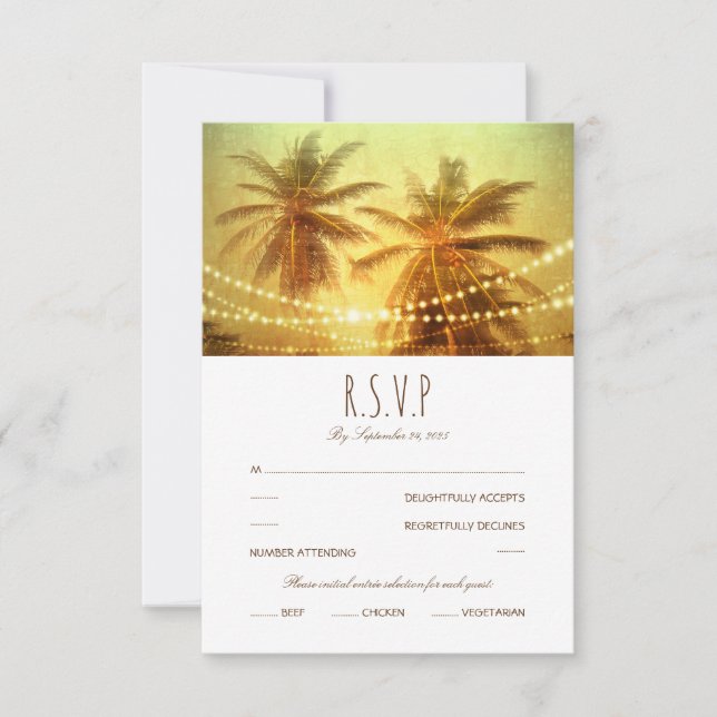 Tropical Palm Tree String light Beach Wedding UAWG RSVP Karte (Vorderseite)