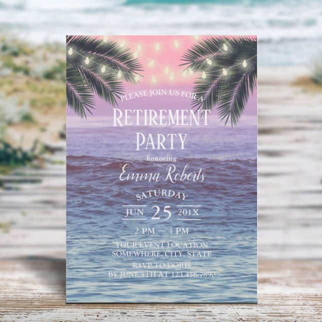 Tropical Palm Tree String Lights Beach Retirement Einladung (Von Creator hochgeladen)
