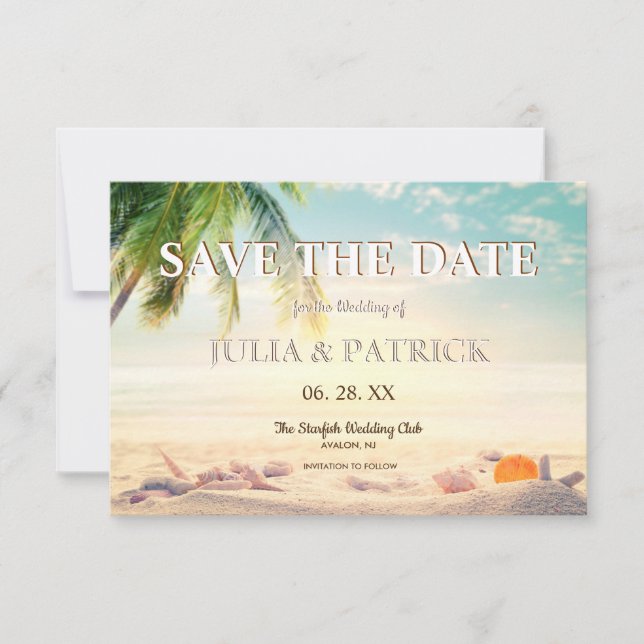 Tropical Palm Tree Summer Beach Wedding Rettete Th Save The Date (Vorderseite)